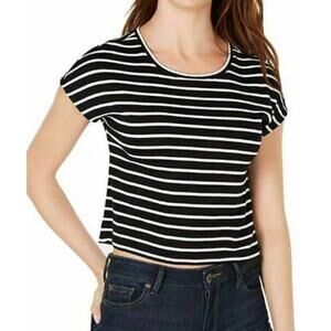 Bar III Classic Black and White Stripped Cropped T-shirt - XL